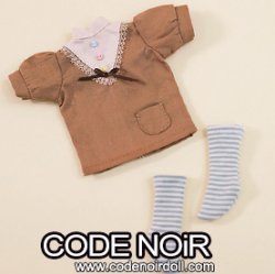 CYD000090 Brown Ribbon Blouse & Greyish Green Striped Socks Set CYD000090 Brown Ribbon Blouse & Greyish Green Striped Socks Set